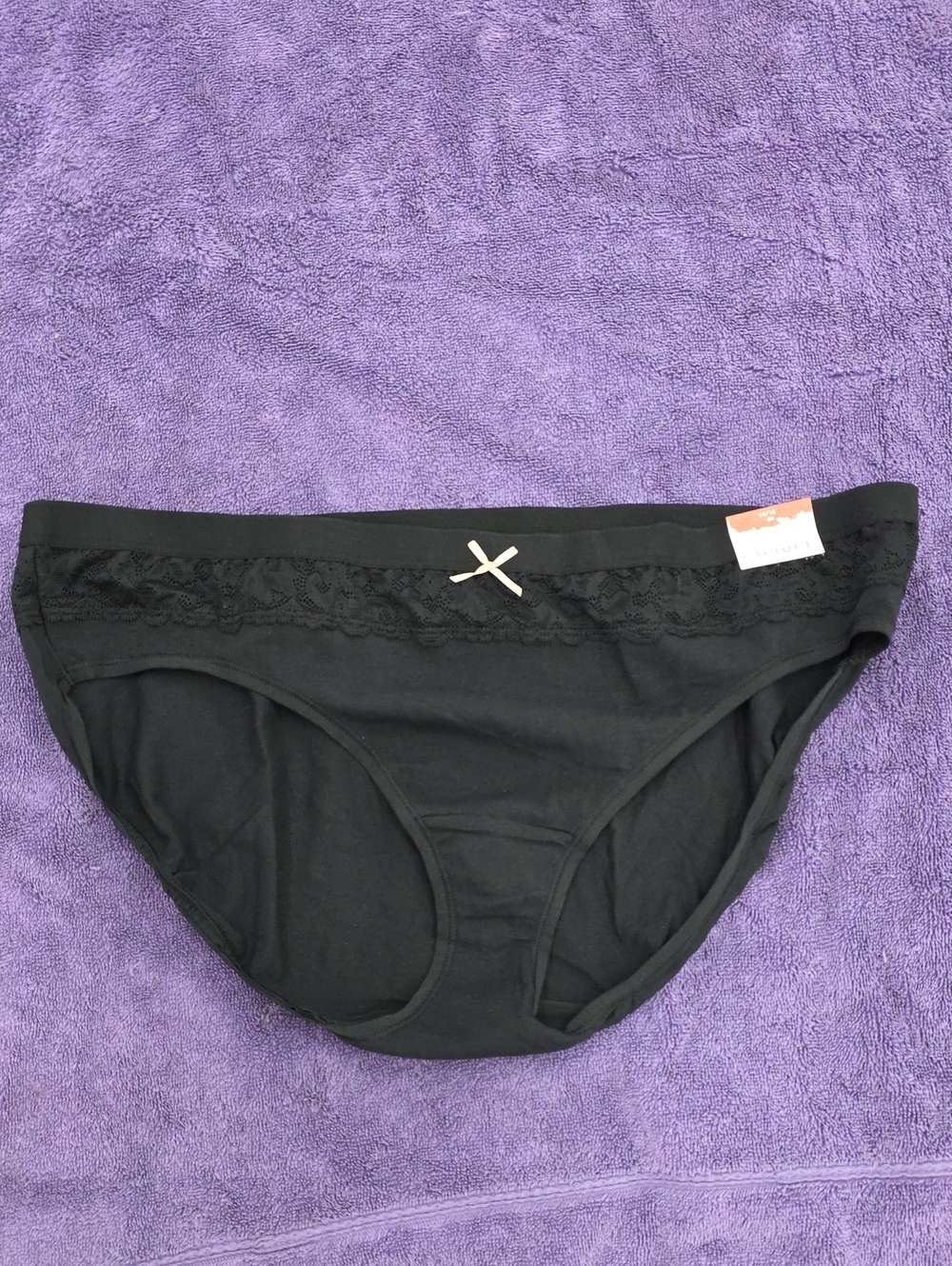 NWT Cacique Black Lace Trim Bikini Panties with Bow